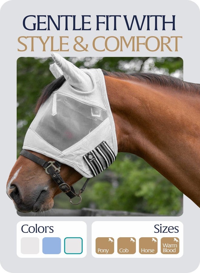 Equinavia Algard Soft Mesh Horse Fly Mask with Ear Protection and 45 UPF Rating | No Eye Irritation & UV Protection - Silver - Pony - Image 2
